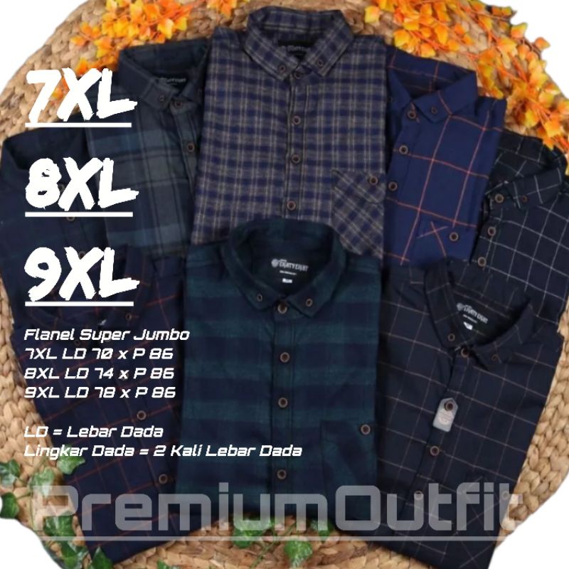 Kemeja Flanel Lengan Panjang Super Jumbo Bigsize 7XL 8XL 9XL Pria Wanita Cowok Cewek Premium Atasan 