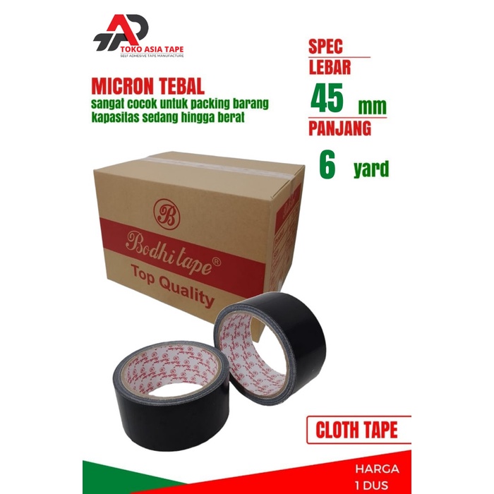 

LAKBAN KAIN HITAM / CLOTH TAPE 45MM x 6YARD BODHI TAPE 1 DUS TERMURAH