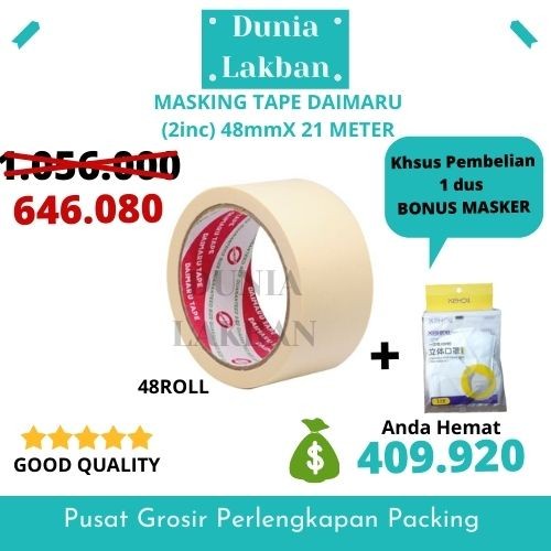 

✨Sale Masking Tape / Lakban Kertas Daimaru 2 Inch / 48Mm X 21 Meter Dus Berkualitas