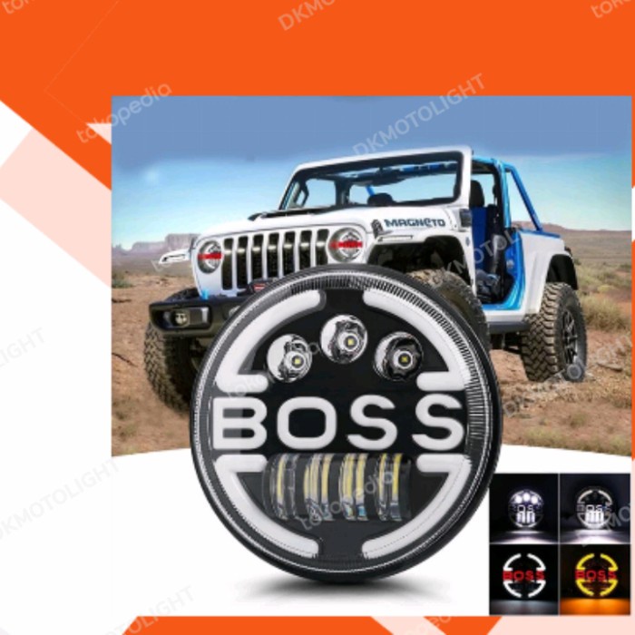 ✨New Lampu Daymaker Bulat Logo Bos 7 Inchi Motor Mobil Berkualitas