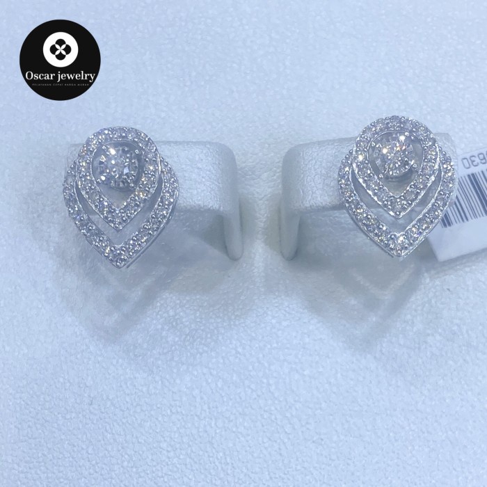 ✨Termurah Giwang Berlian Eropa Pear Tusuk Emas Putih 750 Diskon