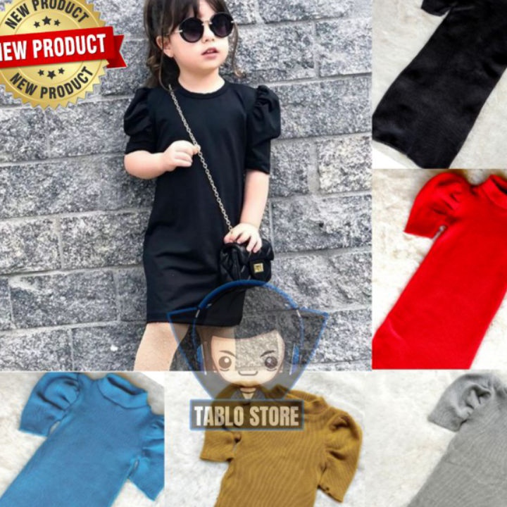 [B☄25@D Dress Tangan Balon / Tunik Casual Baju Lengan Balon Rajut Anak Perempuan 2 3 4 Tahun Past Mu