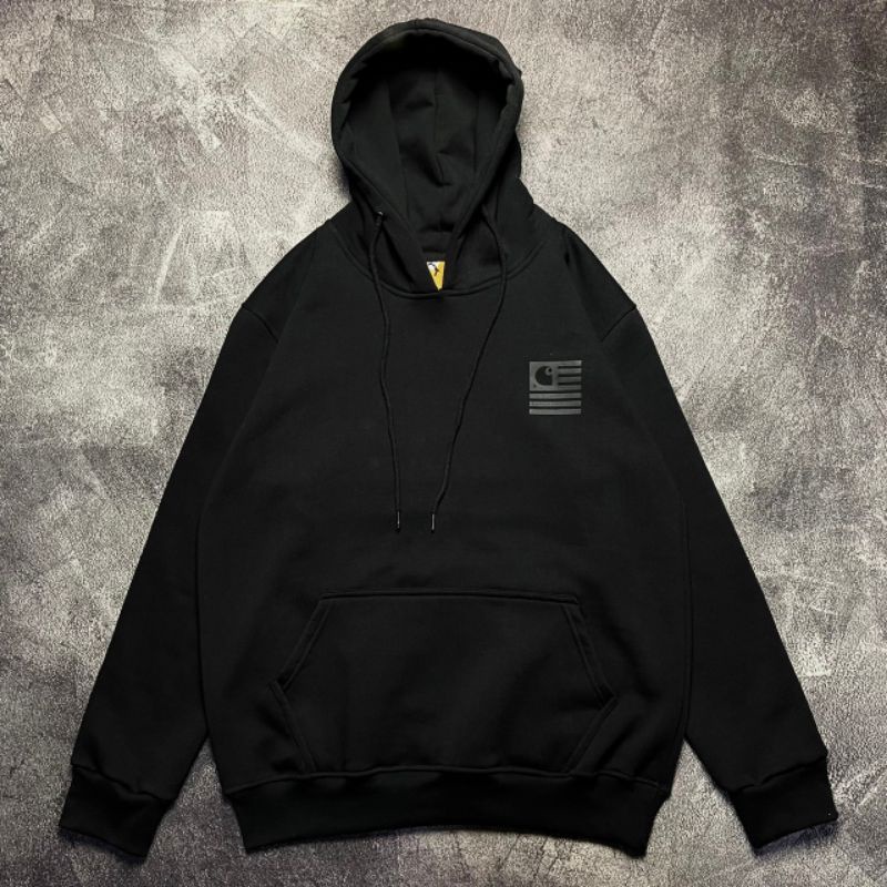 Hoodie Carharrt Wip Chrome Black Flag Matt Cottun Fleece Gramasi 280