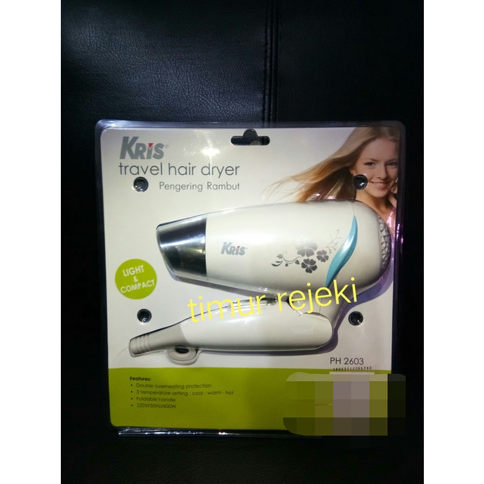 [Ori] Kris Travel Hair Dryer Cool Warm Hot Alat Pengering Rambut Ph2603 Berkualitas