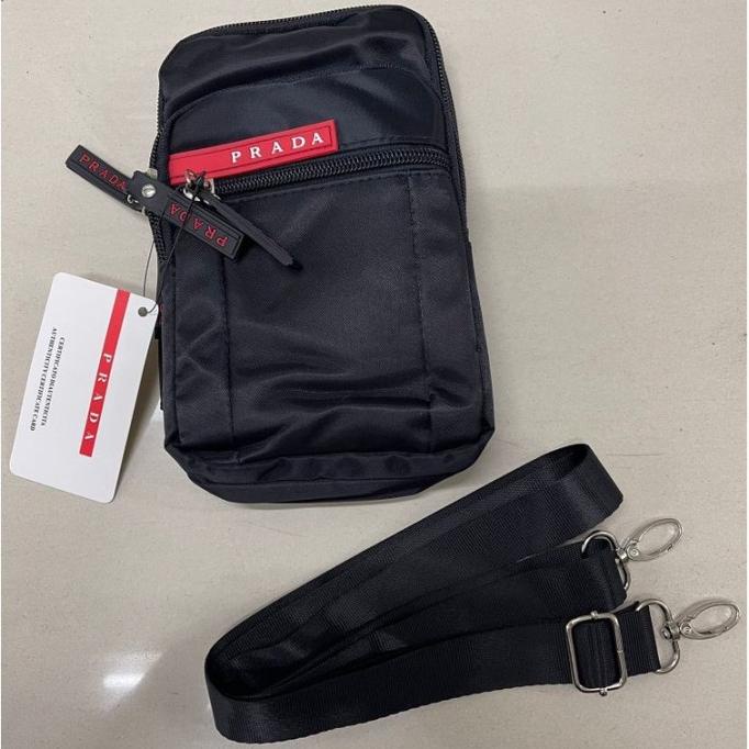 TERMURAH 2 POCKET HP GADGET PRIA TAS SELEMPANG TAS PRADA PINGGANG ORIGINAL IN 1