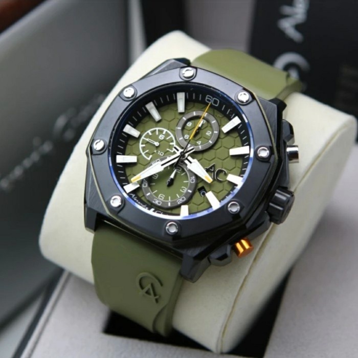 ✅Ori Jam Tangan Pria Alexandre Christie Ac9601 Ac 9601 Rubber Green Black Terbaru
