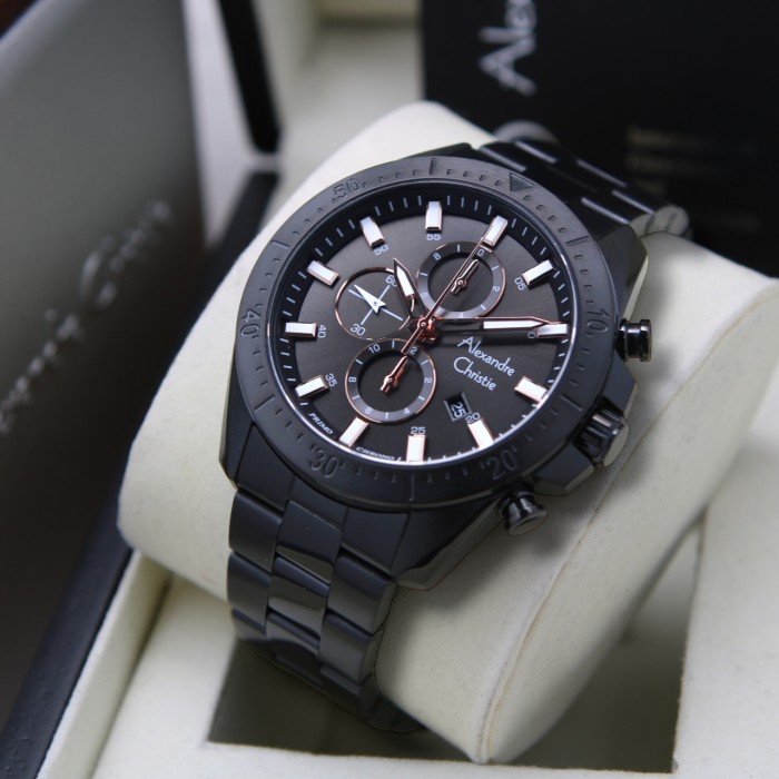 ✅Original Jam Pria Alexandre Christie Ac 6673 Black Rosegold Original Limited