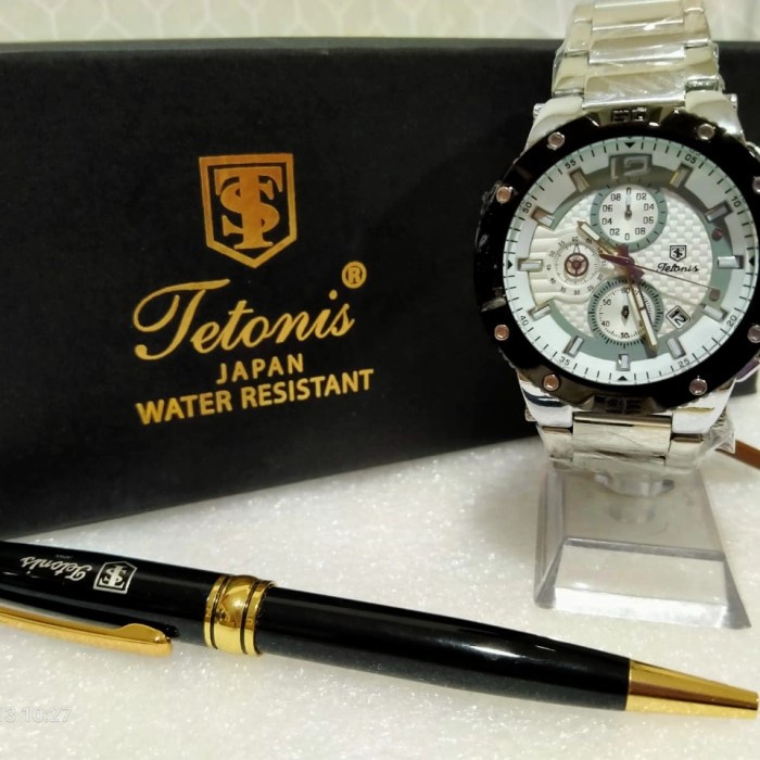 ✅Ori Jam Tangan Pria Rantai Cronograph Tetonis 6012 Black Original Set Limited