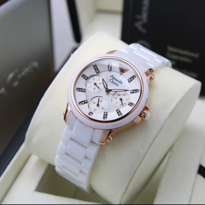 ✅New Alexandre Christie Original Ac2375 Ac 2375 White Rosegold Ceramic Terbatas