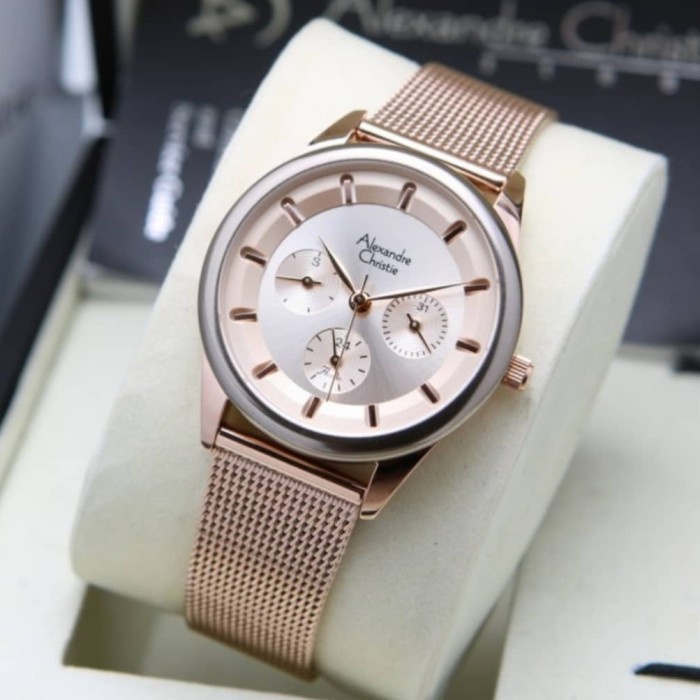 ✅New Jam Tangan Wanita Alexandre Christie Original Ac2936 Rosegold Silver Diskon