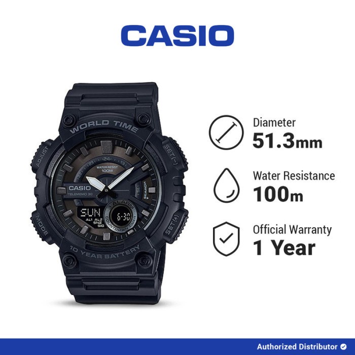 Casio Jam Tangan Pria AEQ-110W-1BVDF-R Digital Analog Black