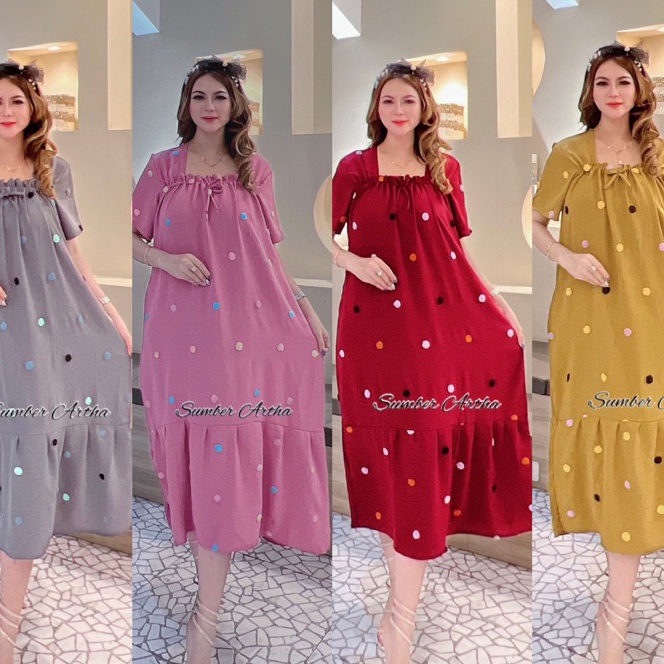 [H75◆> Dress Pompom Daster Fuji Crinkle Pompom Terbaru☎.