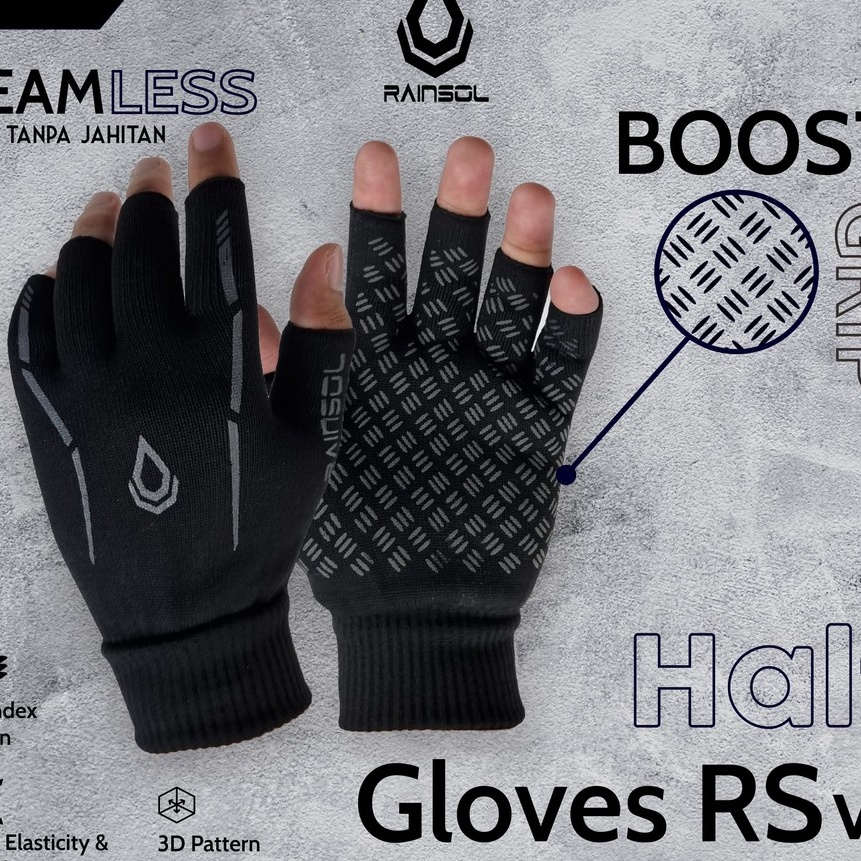 [I44✯] Half Gloves RS v1 | Sarung Tangan Sepeda Motor Anti Slip | Half Finger✮.!!