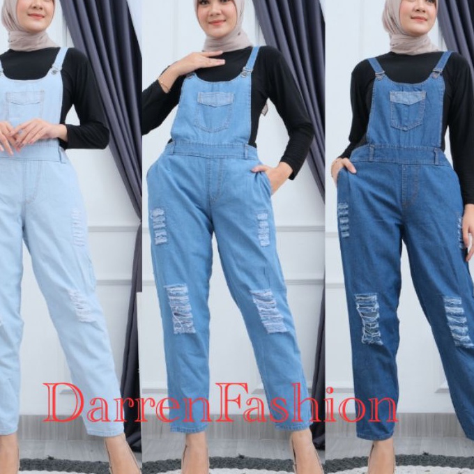 (L18☼> CELANA PANJANG OVERAL RIPPED TIDAK TEMBUS . CELANA MONYET MURAH . OVERALL JEANS RIPPED MURAH㊛