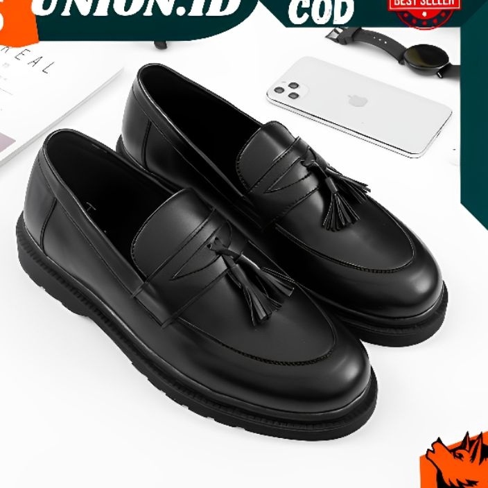 (A2.L㊖] UNION PRABU Sepatu Formal Pria Casual Kerja Kantor Kuliah Kondangan Formal Pantofel Hitam | 