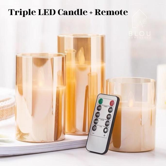 Lilin Elektrik Dekorasi Decor Lilin Pajangan Triple LED Candle Remote