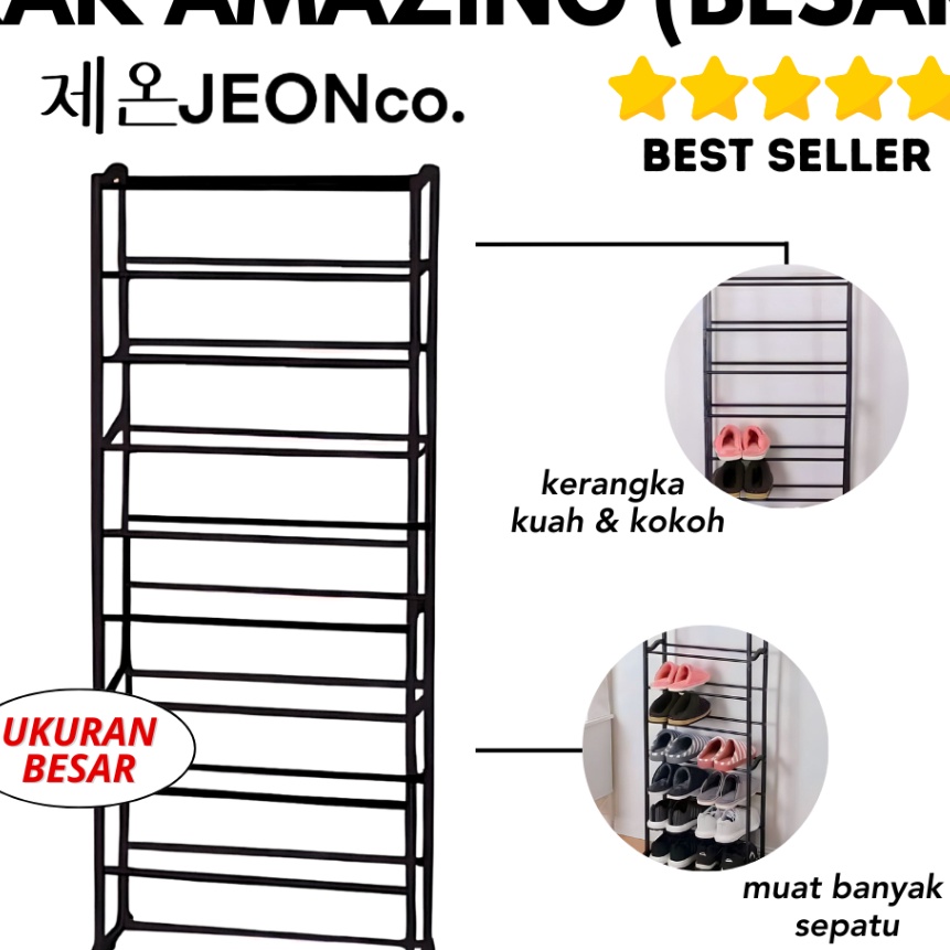(W72-✯) (PIPA BESAR) Amazing Shoes Rack Non Cover Rak Sepatu 10 Susun Tempat Penyimpanan Jilbab Keru