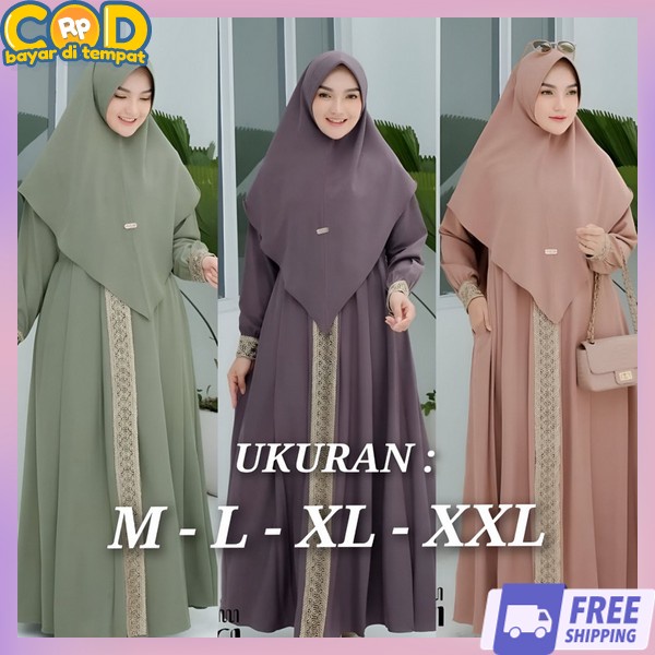 Set Gamis Dan Kerudung Gsmis Khimar Gamid Kerudung Syar'I Dress Pesta Kondangan Dres Korea Style Bju