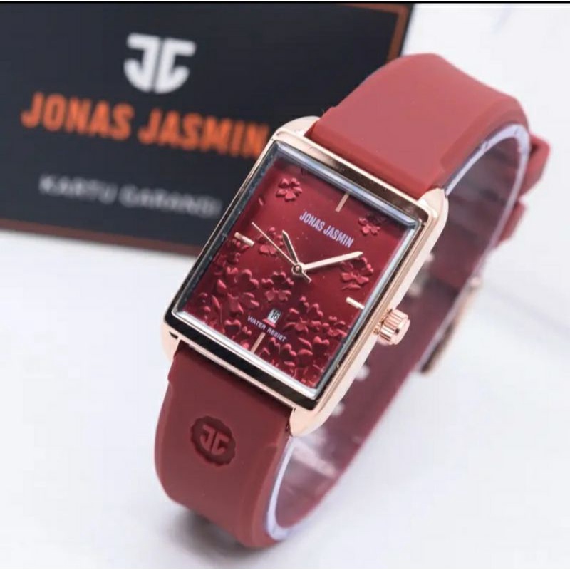 JONAS JASMINE JAM TANGAN WANITA KOTAK PLAT MOTIF BUNGA JAM TANGAN TAHAN AIR