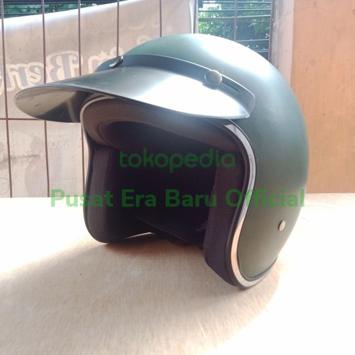 GARANSI [COD] Helm Bogo Retro Sni List Chrome Pet - Hijau Army - Perlengkapan Sepeda Motor Murah /