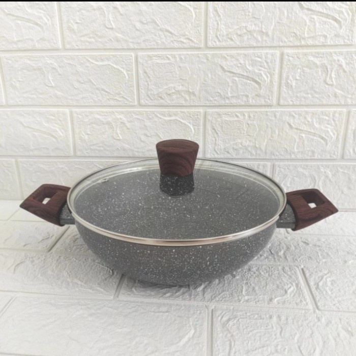 ✨Baru Cypruz Wajan Kuali 24Cm Wok Induksi Listrik Tutup Kaca Ceramic Marble Terbaru