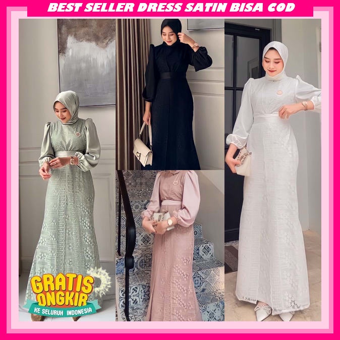 Baju Kondangan Wanita Kekinian Party Dress Dreas Sathin Longdres Gaun Kondangan Mewah Elegan Satin 2