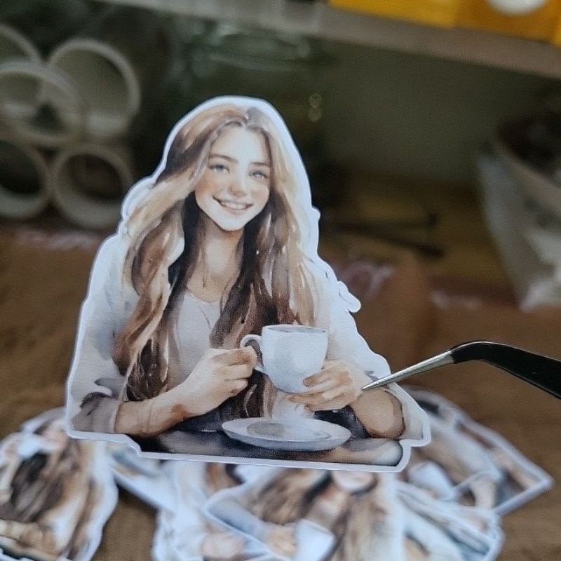 

16 pcs sticker gadis ngopi by DuniaSeni untuk deco journaling,bujo,dan scrapbook