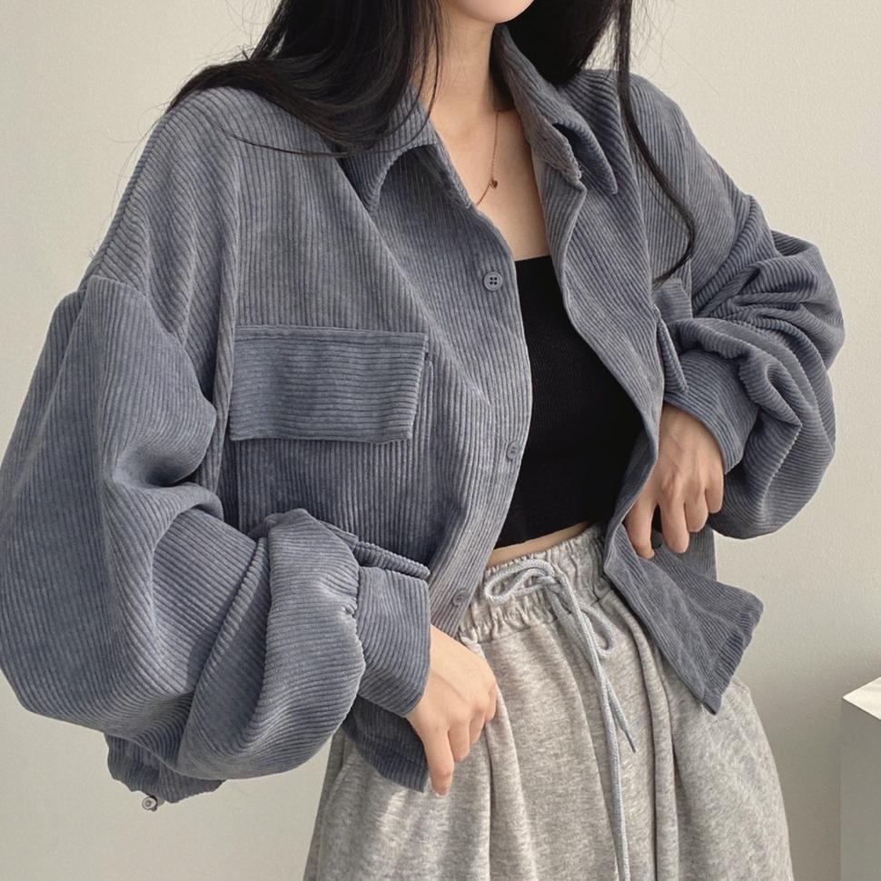 Best Prooduk jaket korduroi pendek retro wanita warna solid atasan korea style 0011