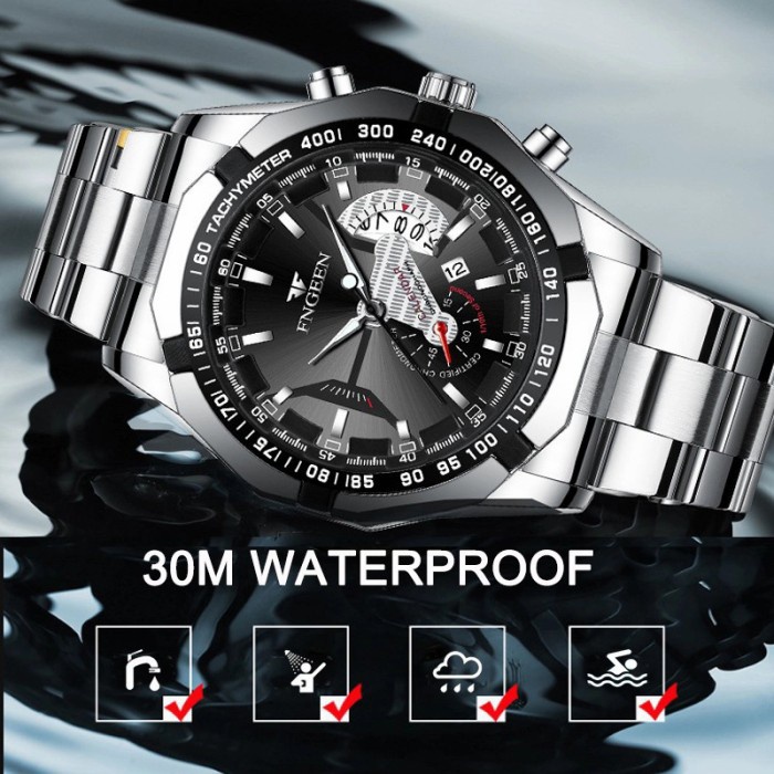 TERLARIS Jam Tangan Pria FNGEEN S001 SILVER ORIGINAL PROMO LEBARAN /JAM TANGAN ANTI AIR/JAM TANGAN