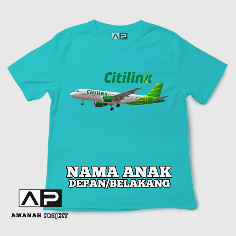 Kaos Anak Custom Gambar Pesawat Citilink Bahan Premium { FREE NAMA }