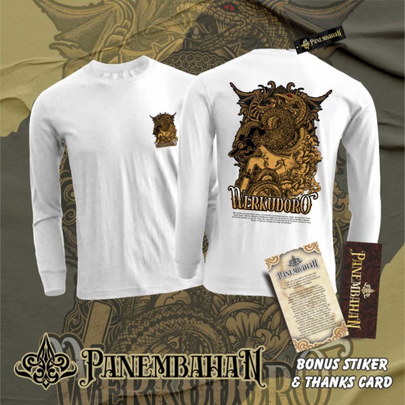 Panembahan kaos Jawa Wayang Werkudara Bima Lengan Panjang 2 Warna Hitam Putih Cotton Combed Sablon T