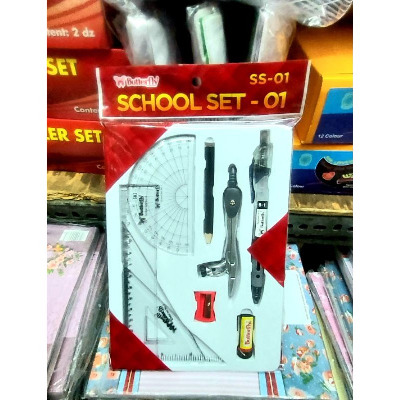 

Butterfly Ss-01 Paket Alat Tulis Sekolah 9 In 1 Ggaris Busur Jangka Sil