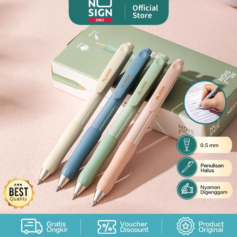 

Nusign Retracable Gel Pen / Pulpen Gel Cetak 0.5 mm Tinta Hitam Biru Body Pastel ENS576