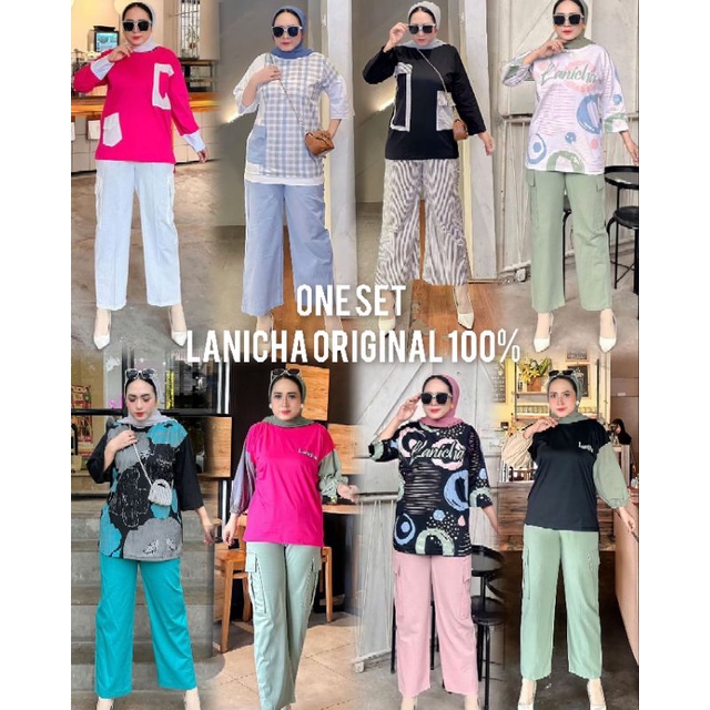 VRN ID - ONE SET KAOS LANICHA ORIGINAL/ONE SET OVERSIZE LANICHA/ONE SET WANITA/SETELAN CELANA/SETELA