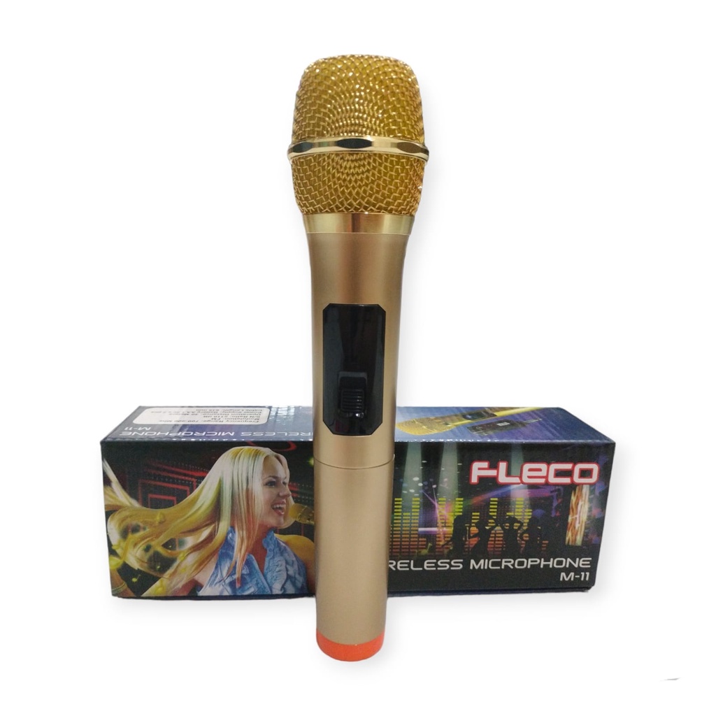 Microphone FLECO M-11 Mic Wireless Mic Karaoke Single Tanpa Kabel Ori