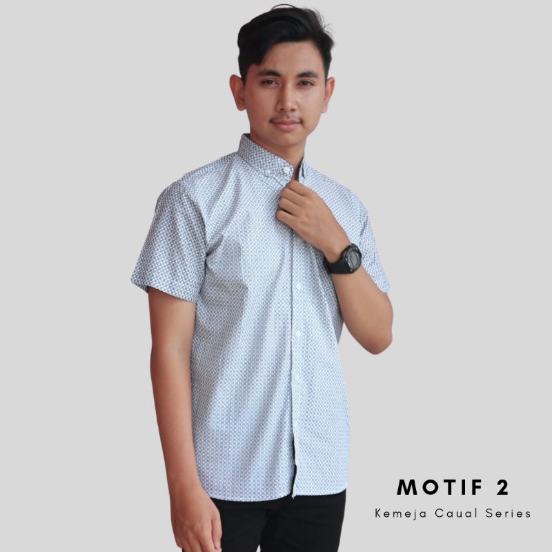 Dsply Kemeja Motif Pria Wanita Lengan Pendek Katun Hem Cowok Kasual Surfing