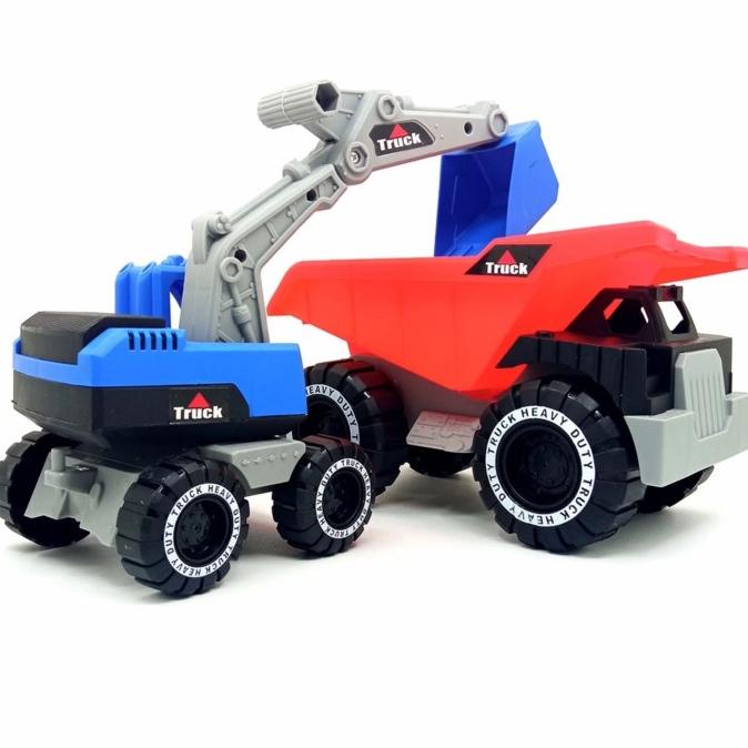 2 in 1 Mainan Mobil Excavator Beko + Dump Truck Non Mesin Remot