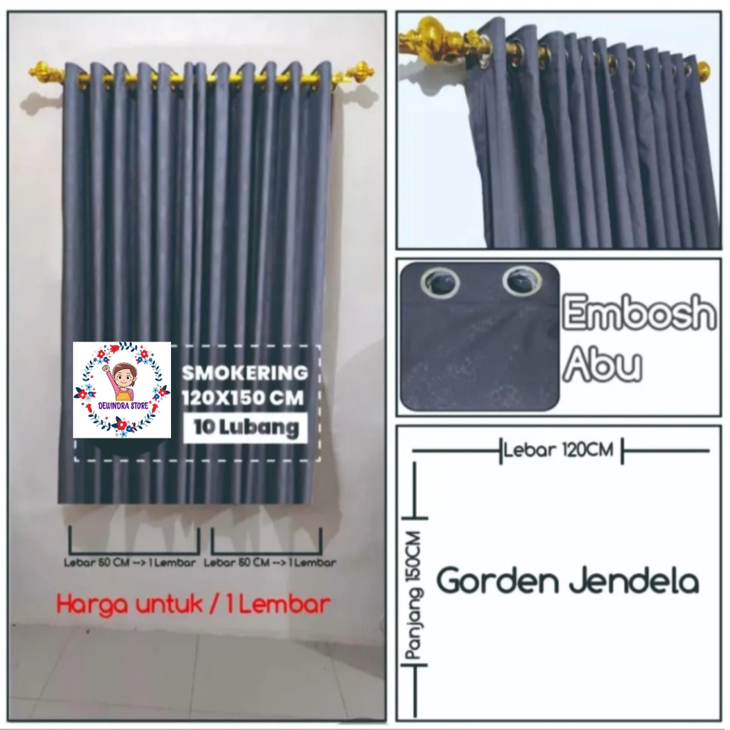 GORDEN JENDELA EMBOSS MINIMALIS SMOKRING 12 RING 120 X 150 CM GORDEN JENDELA PENDEK