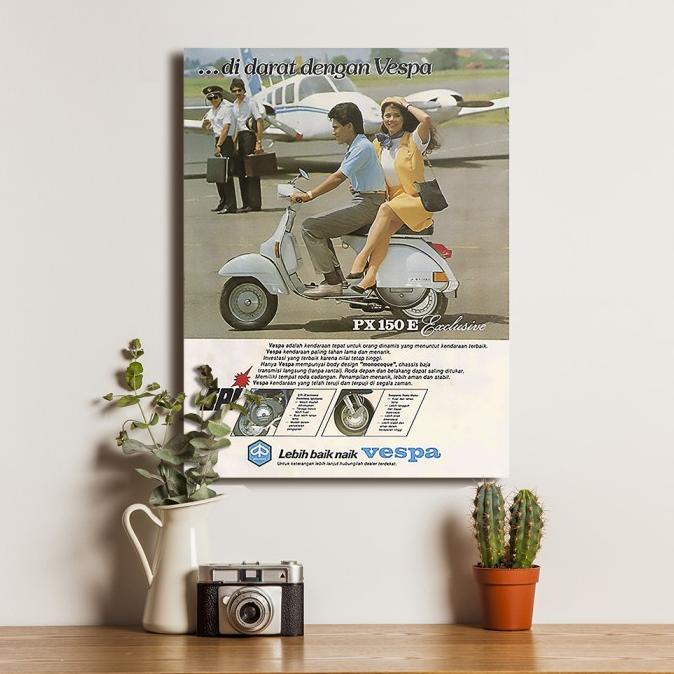 :0:0:0] Poster Iklan Jadul Lucu Vespa PX 150 E - Dekorasi Hiasan Dinding Kayu