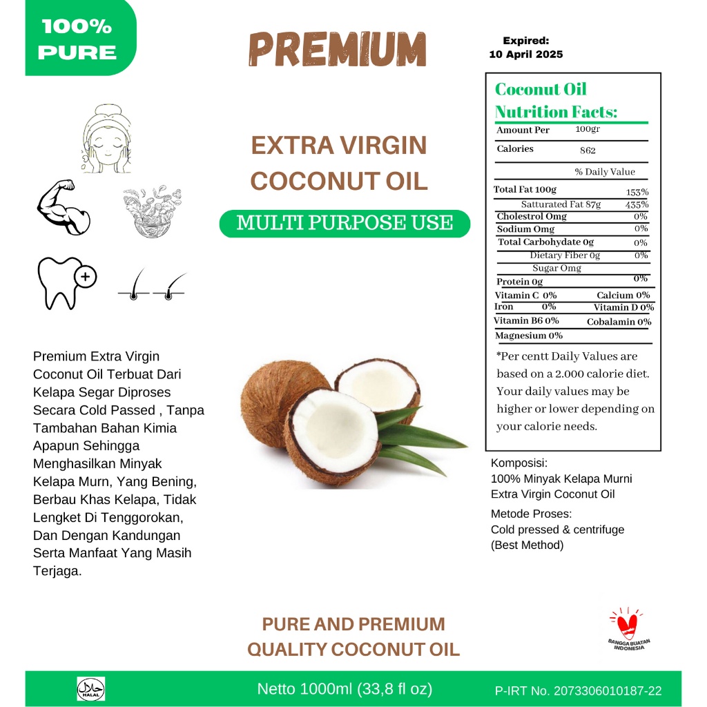

Virgin Coconut Oil 1 Liter Vco 1000 Ml