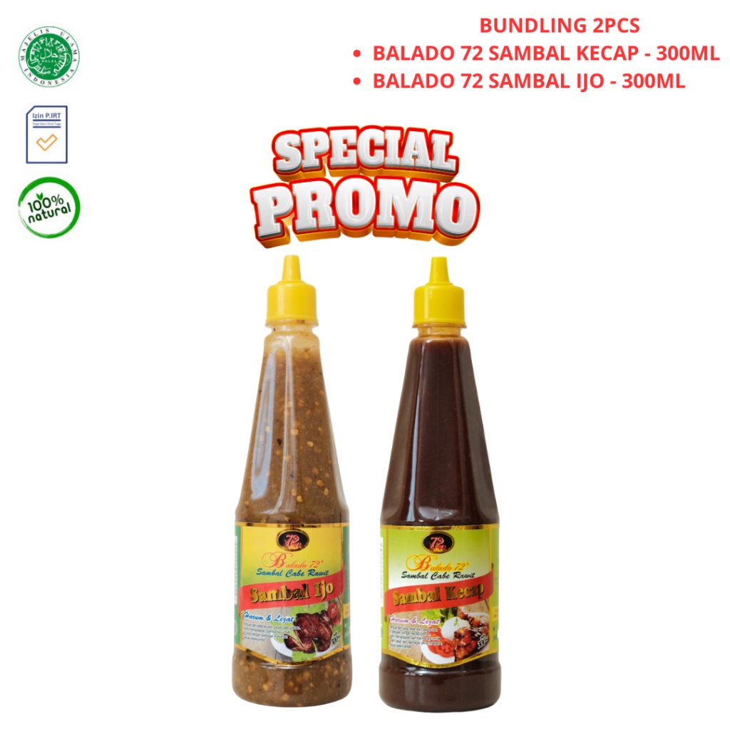 

Balado72 Sambal Cabe Rawit Pedas Ala 2 Botol Ukuran 300Ml /Paket