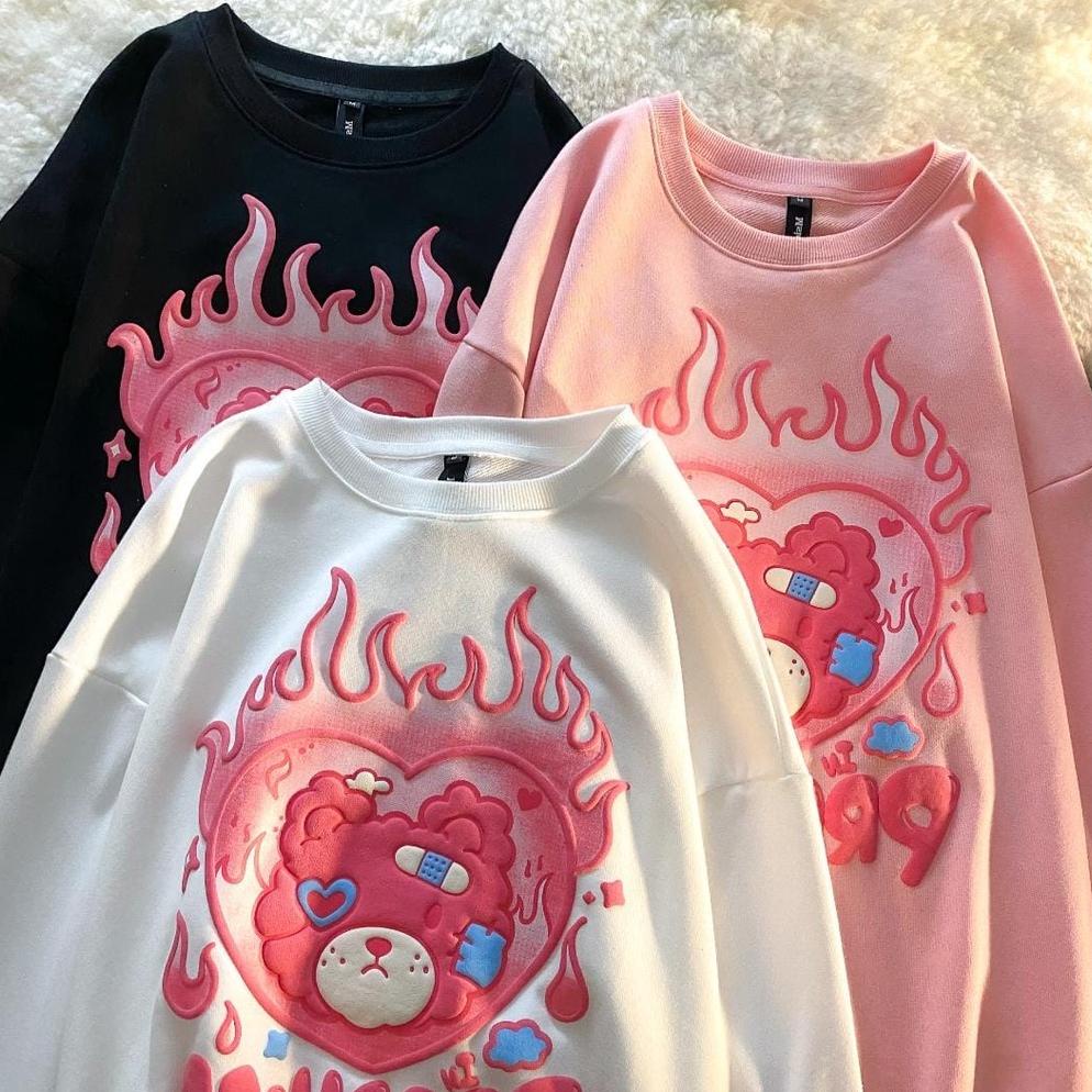 Ready stok ilook | Sweater Oblong Oversize Bear In Produced Miscrow Crewneck Bahan Fleece Sablon 3D 