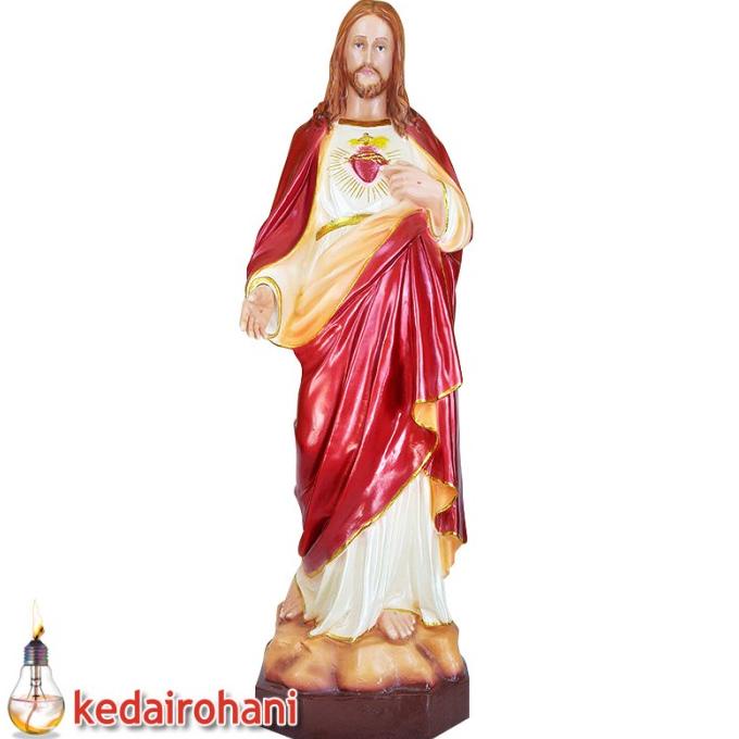 `````````] Patung Rohani Yesus Hati Kudus 1 Meter Merah Metalik Fiberglass