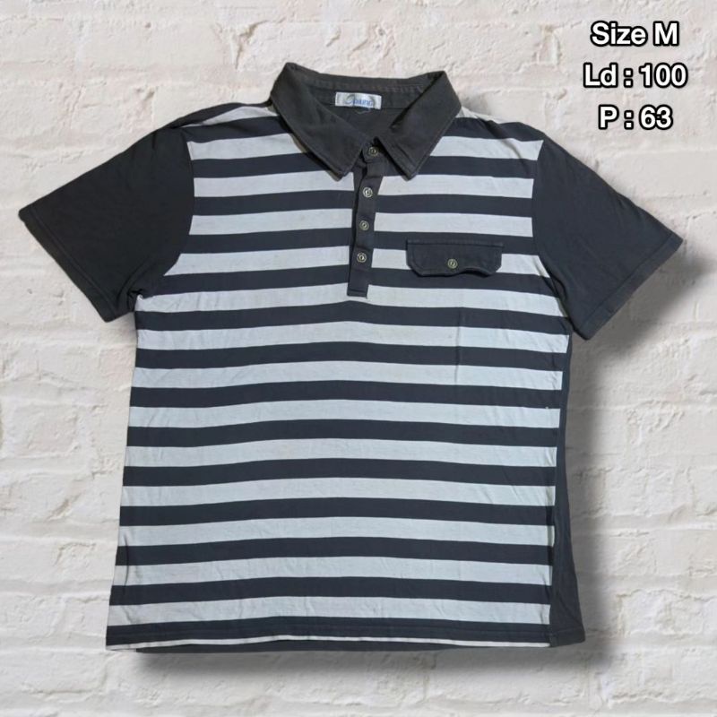 Kaos Polo Shirt Salur Stripe Back Print    Second Preloved