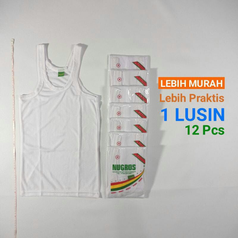 1 lusin singlet pria nugros putih bahan katun termurah | kaos dalam remaja dewasa nugros putih