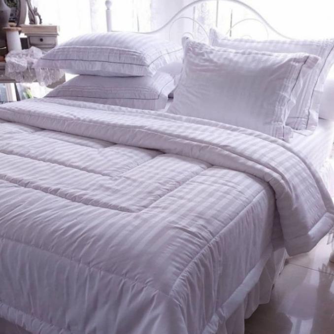 Bedcover Set Hotel Katun Lokal Cvc Premium Salur Size 90X200-200X200 Kailynmarket