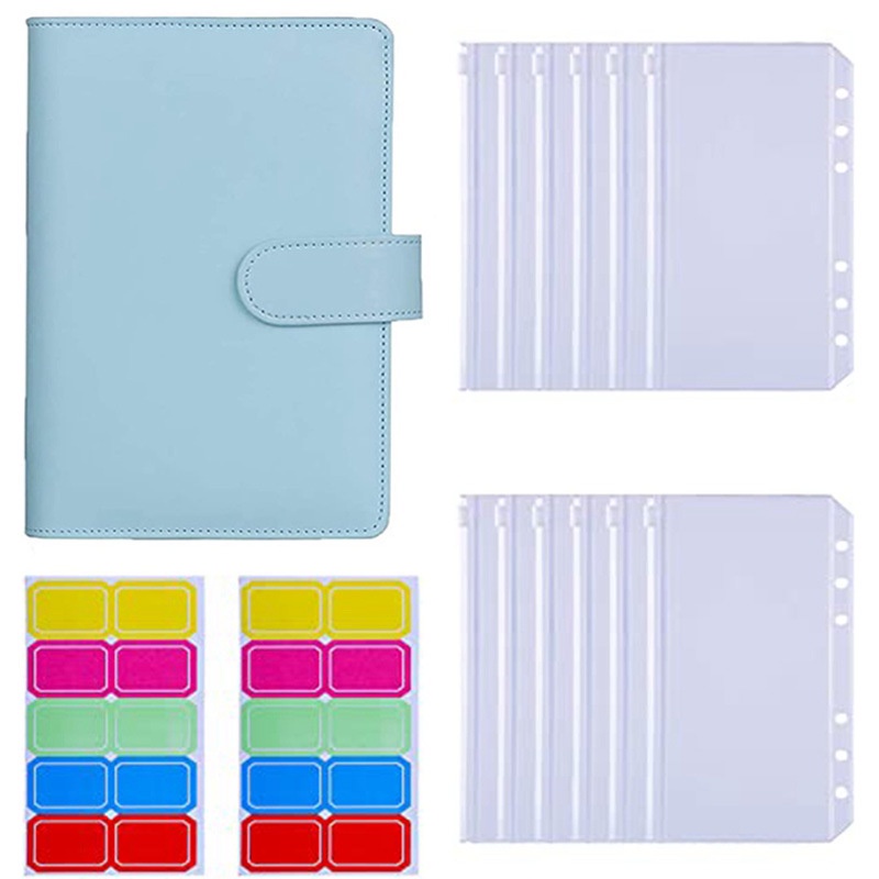 

A6 Pengikat Anggaran Planner Notebook Binder Set Amplop Uang Penyimpanan Tagihan dengan 12 Pcs 6 Lubang Ritsleting Folder 2 lembar label