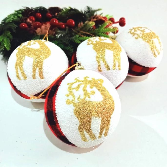

New Bola Natal Motif Rusa 7 Cm Isi 4 Dekorasi Pohon Natal Murah Hiasan Original