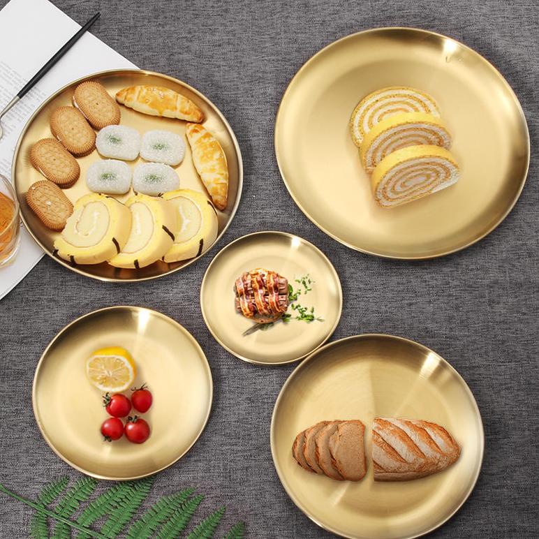 Piring Makan Aesthetic Stainless Steel Tebal 304 Korea Gold Emas Silver