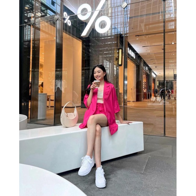 Setelan Blazer Wanita 1 Set  Terbaru 2023 Blezer Cardigand Blezeran Crop Kemeja 2022 Simple Atasan F